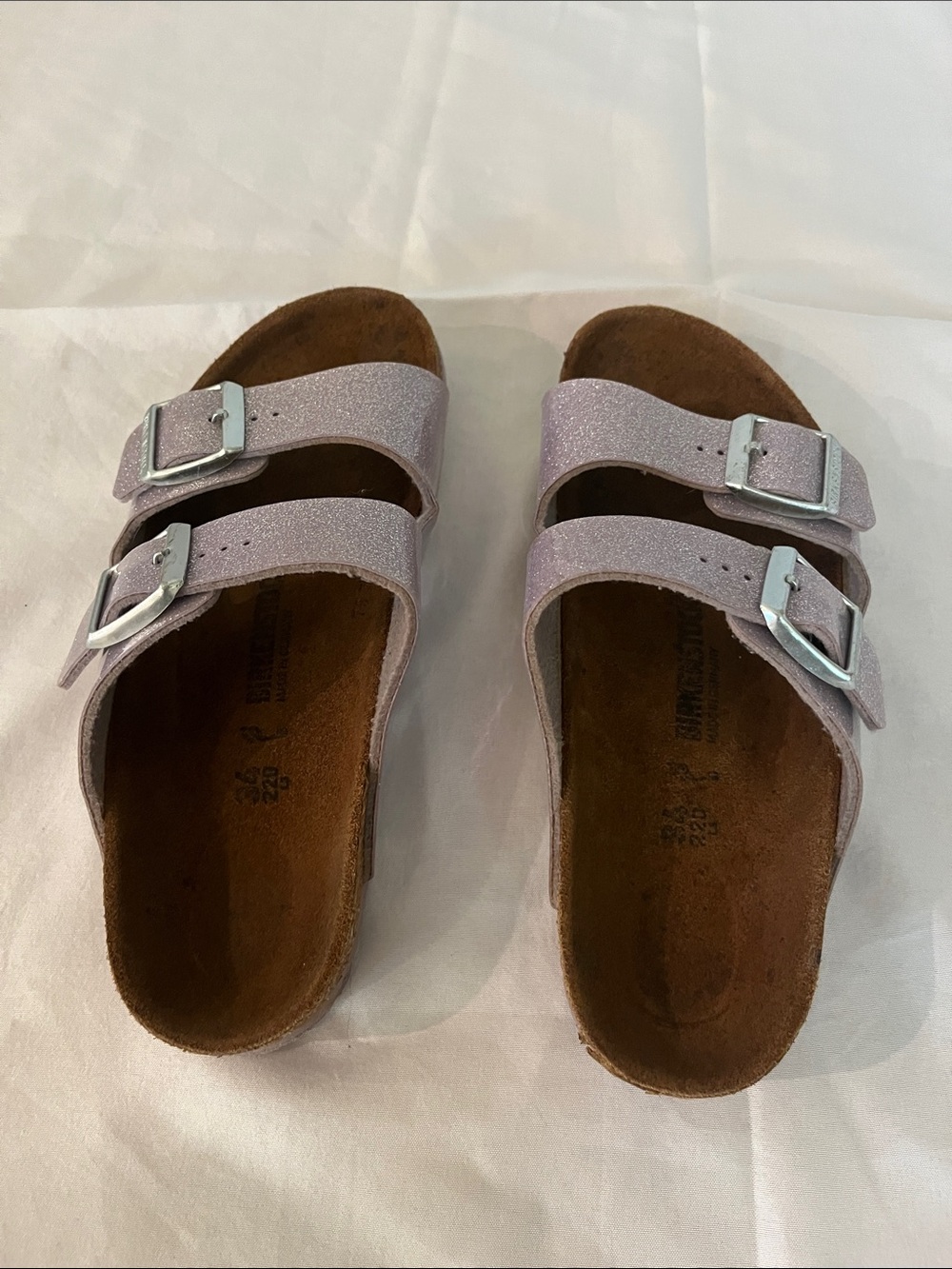 Birkenstock Kids Double-Buckle Glitter Slide Sandals in Lilac - Picture 2 of 7